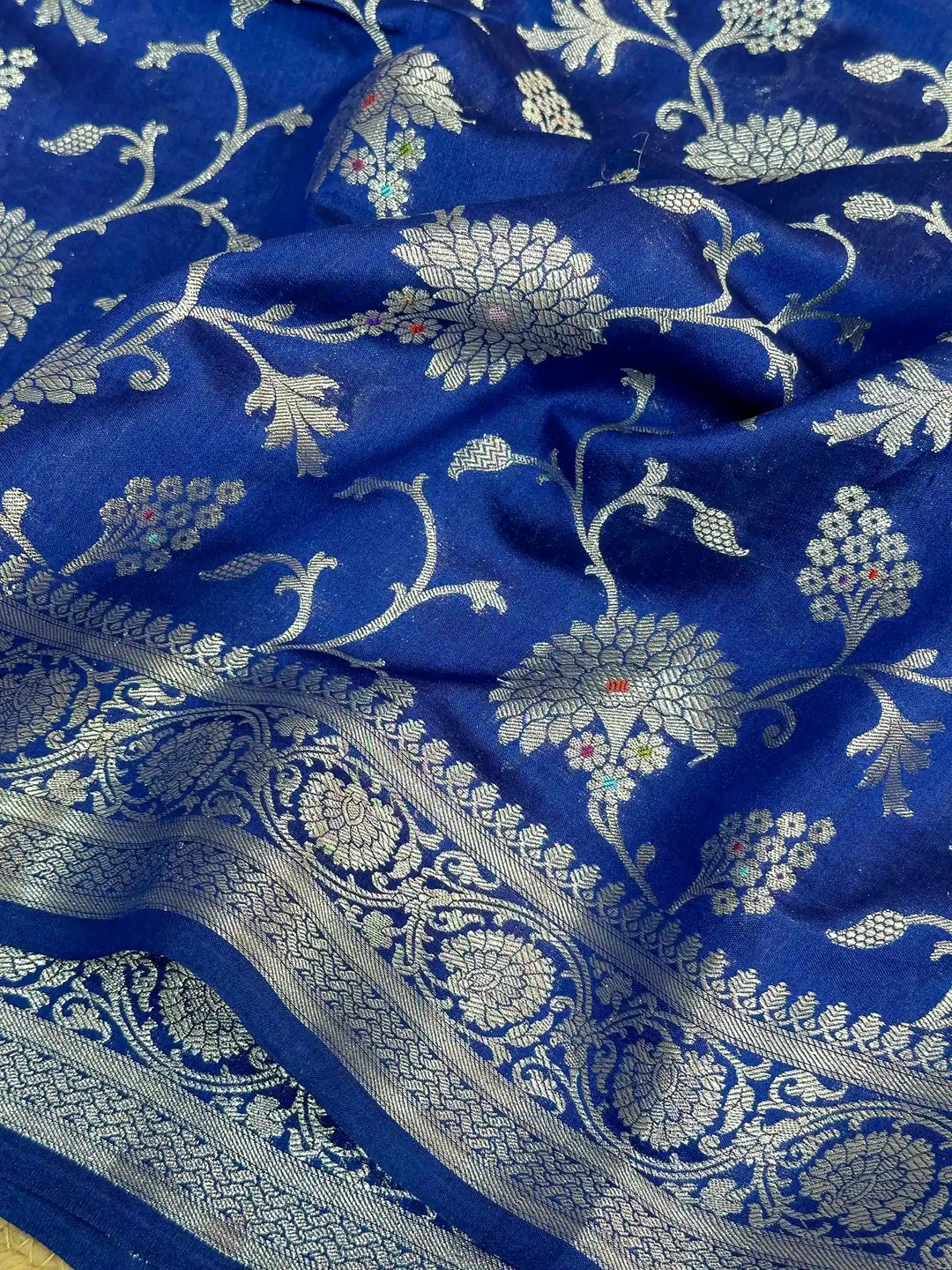 Astros Navy Blue Intricate Meenakari Chiniya Silk Banarasi Saree