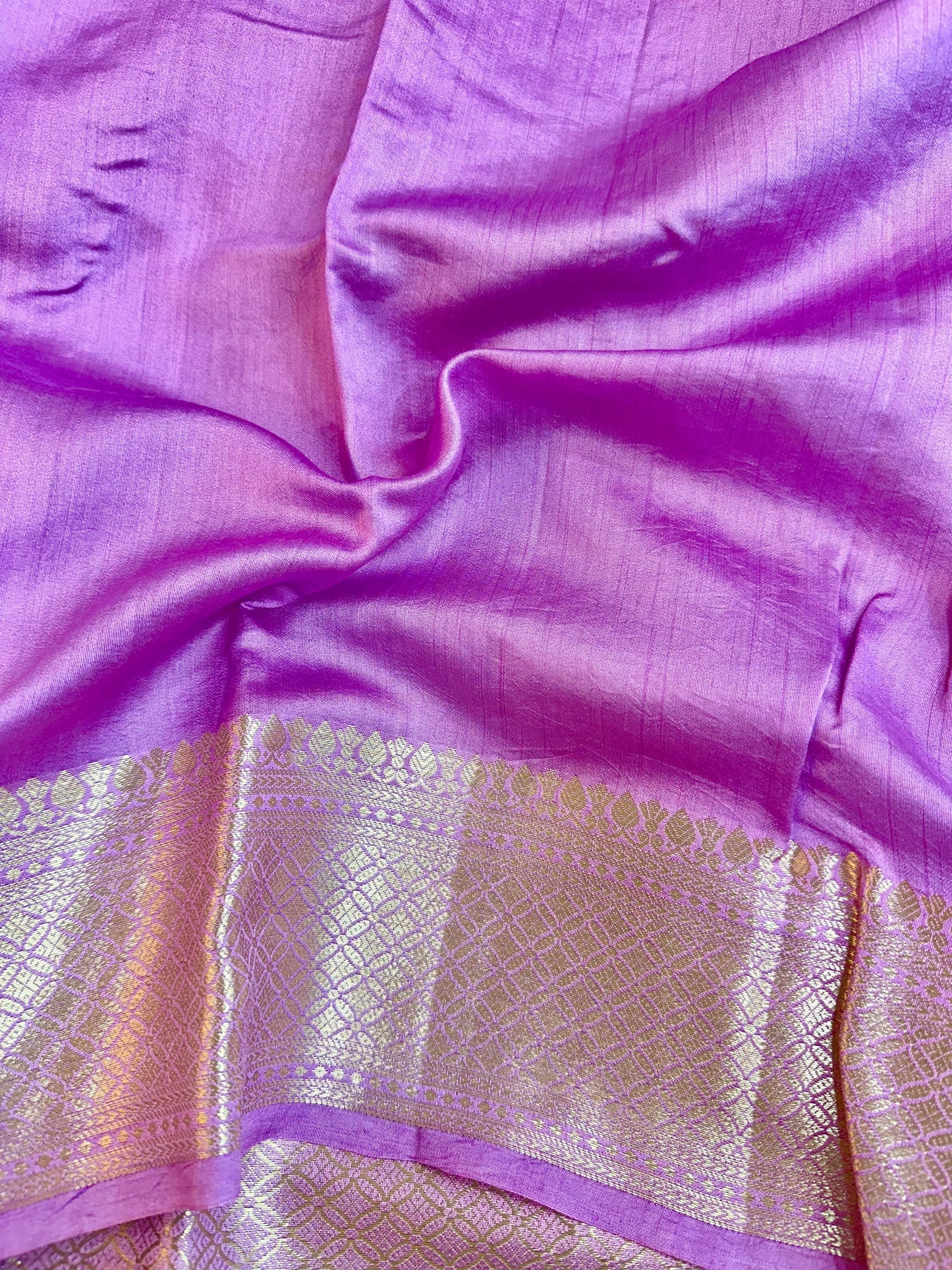 Lavender Handbrush Pure Chiniya Silk Saree