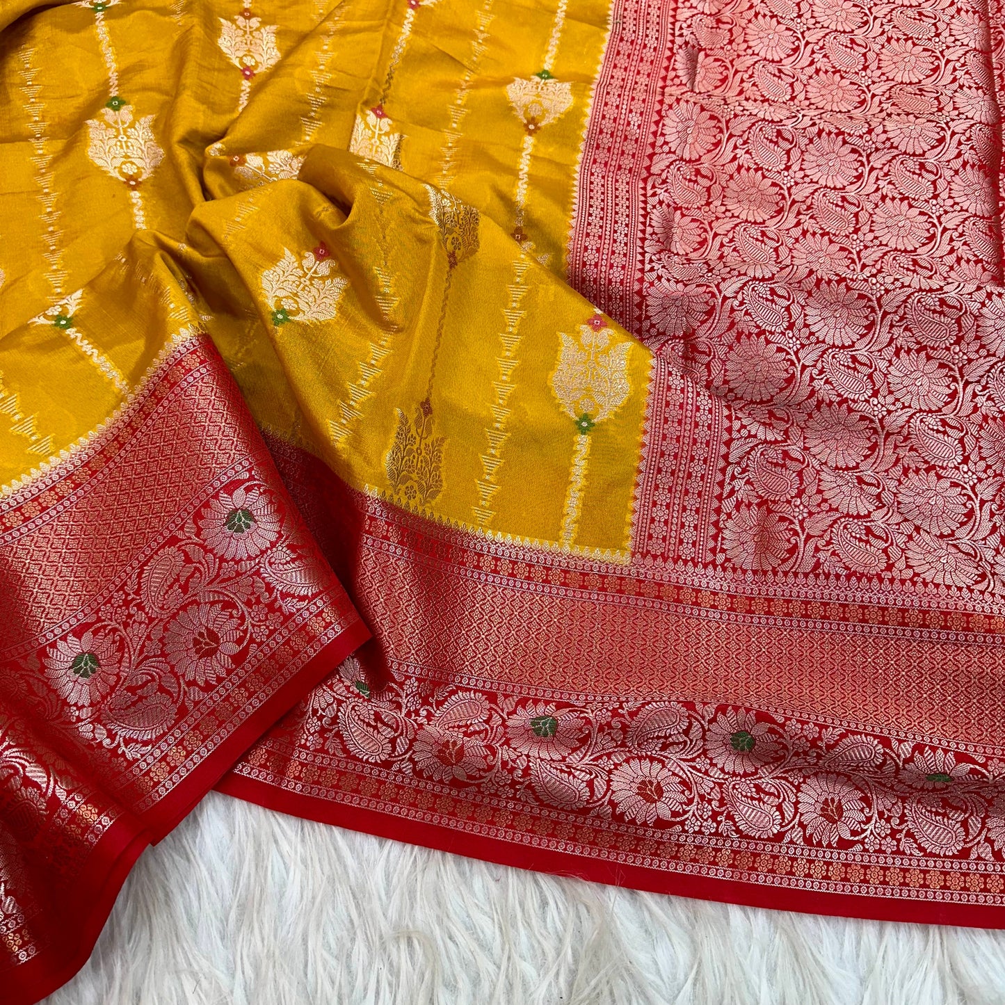 Bright Gold Chinia Silk With Contrast Border