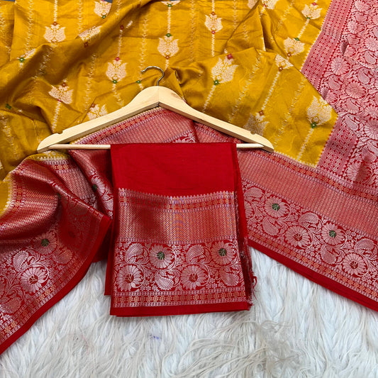 Bright Gold Chinia Silk With Contrast Border