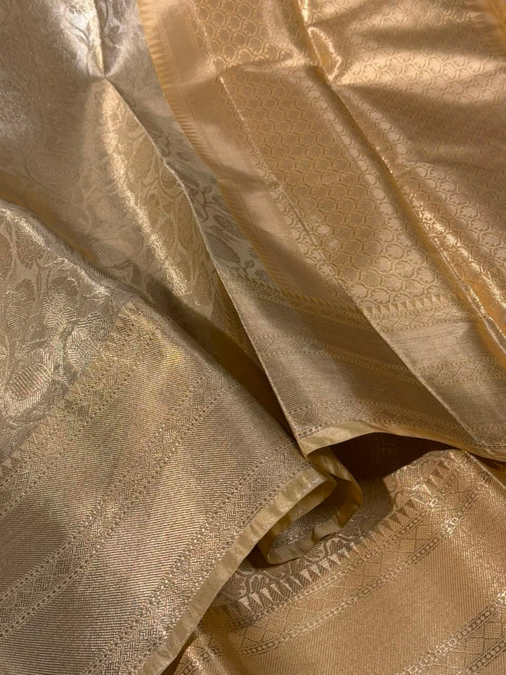 Light Gold Embossed Floral Tissue Saree