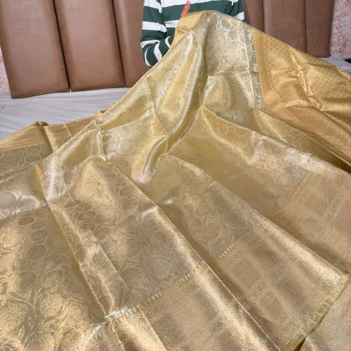 Light Gold Embossed Floral Tissue Saree