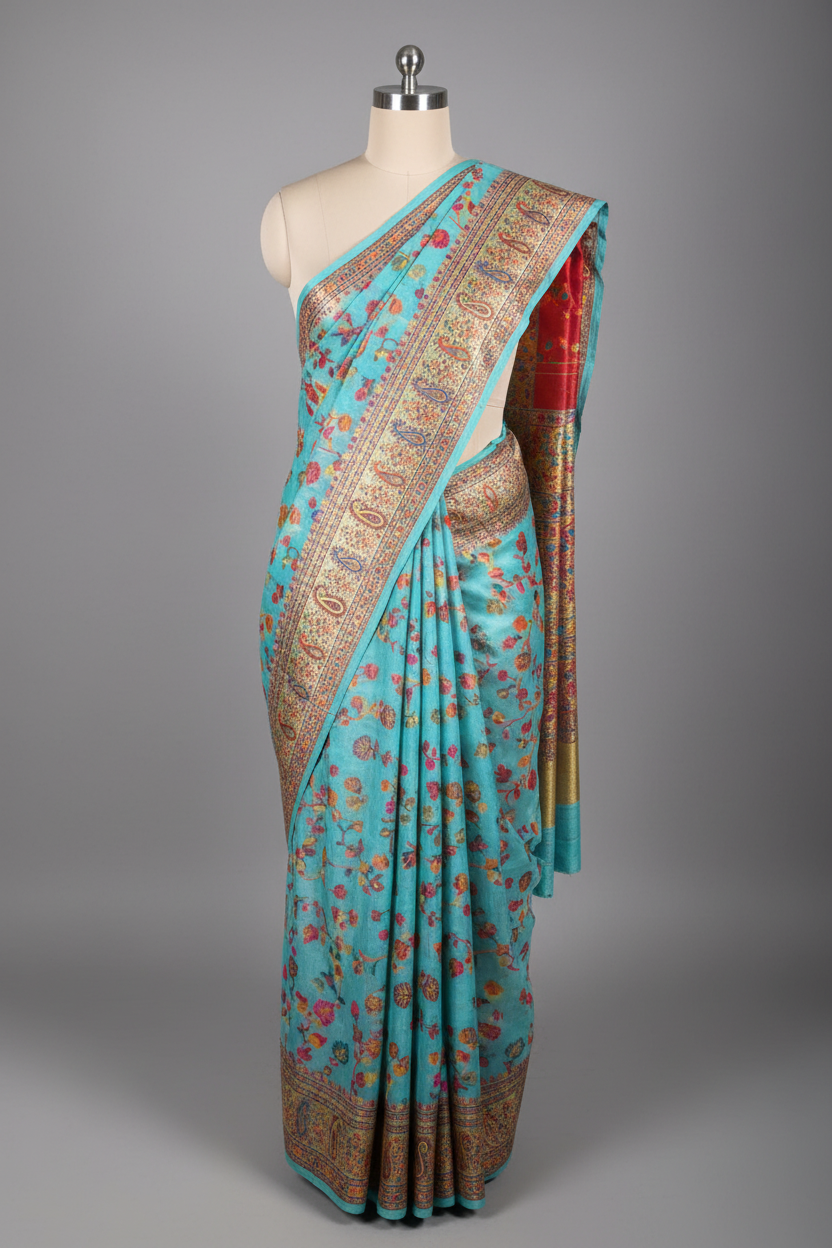 Baby Blue Irresistible Pashmina Weave Soft Cotton Silk Saree