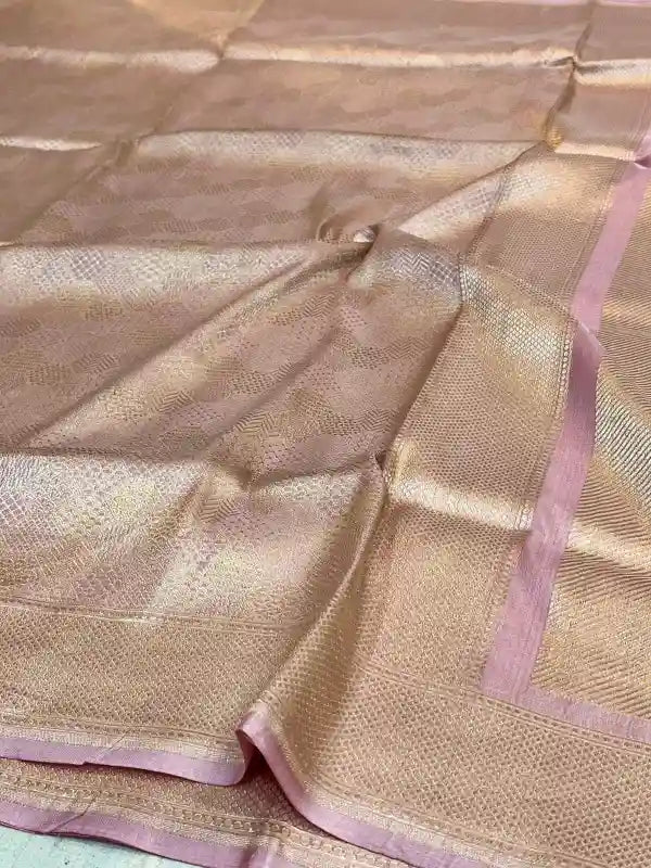 Baby Pink Abstract Pure Katan Silk Saree