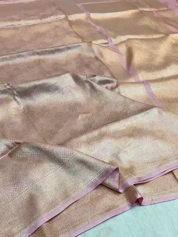 Baby Pink Abstract Pure Katan Silk Saree