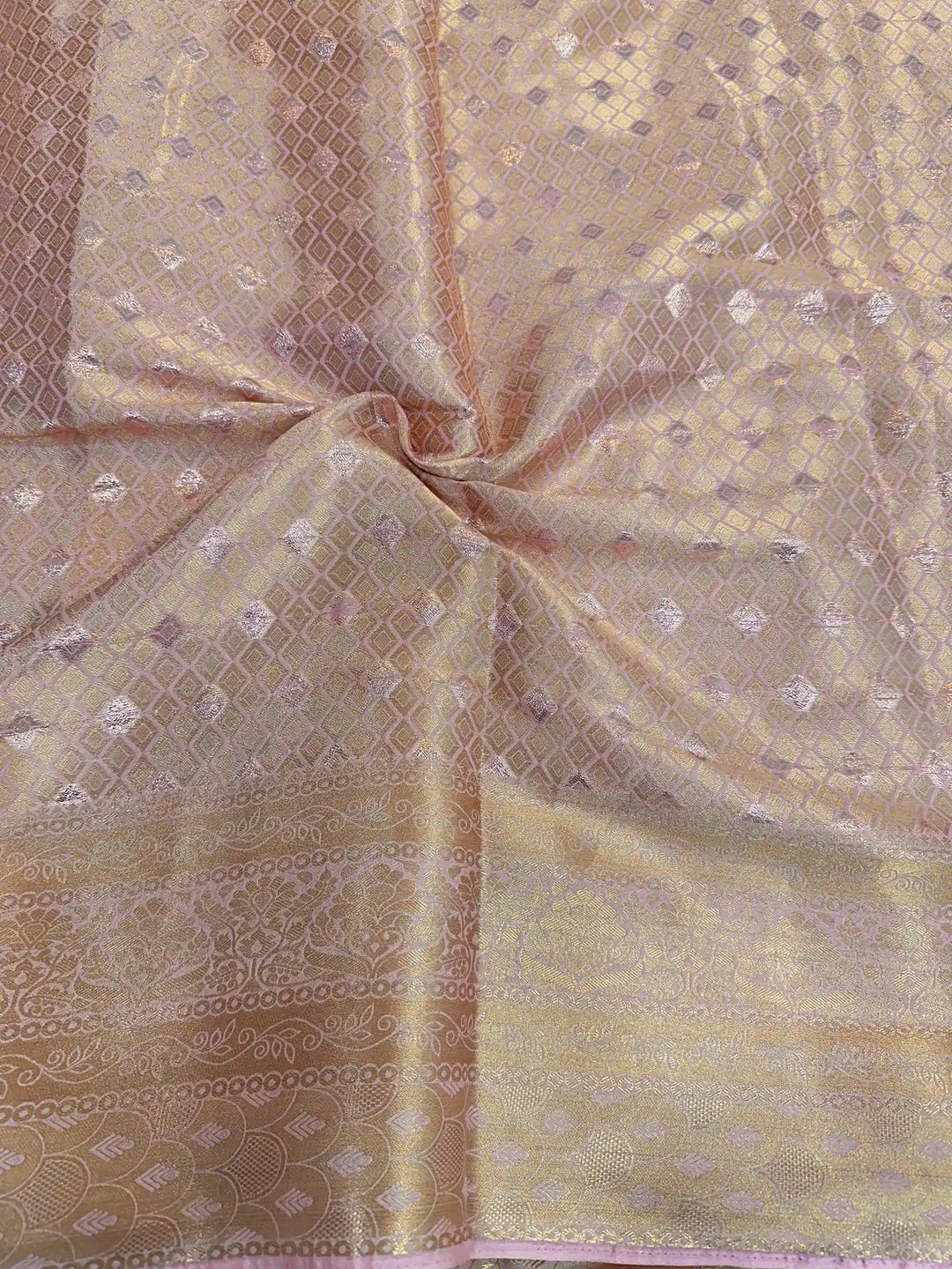 Baby Pink Chiniya Silk Lace Attached Banarasi Saree