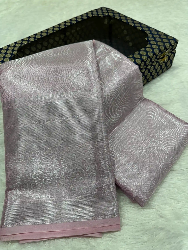 Baby Pink Embossed Tissue Silk Banarasi Saree