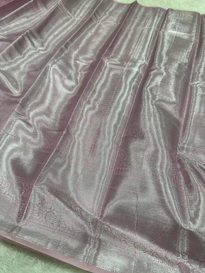 Baby Pink Embossed Tissue Silk Banarasi Saree