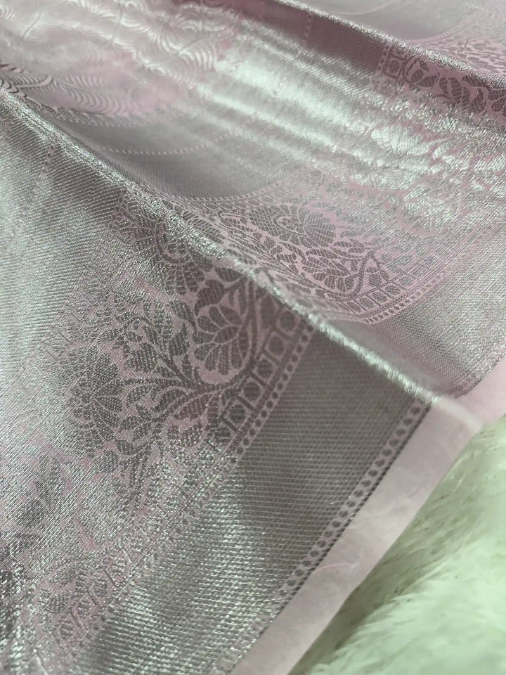 Baby Pink Embossed Tissue Silk Banarasi Saree