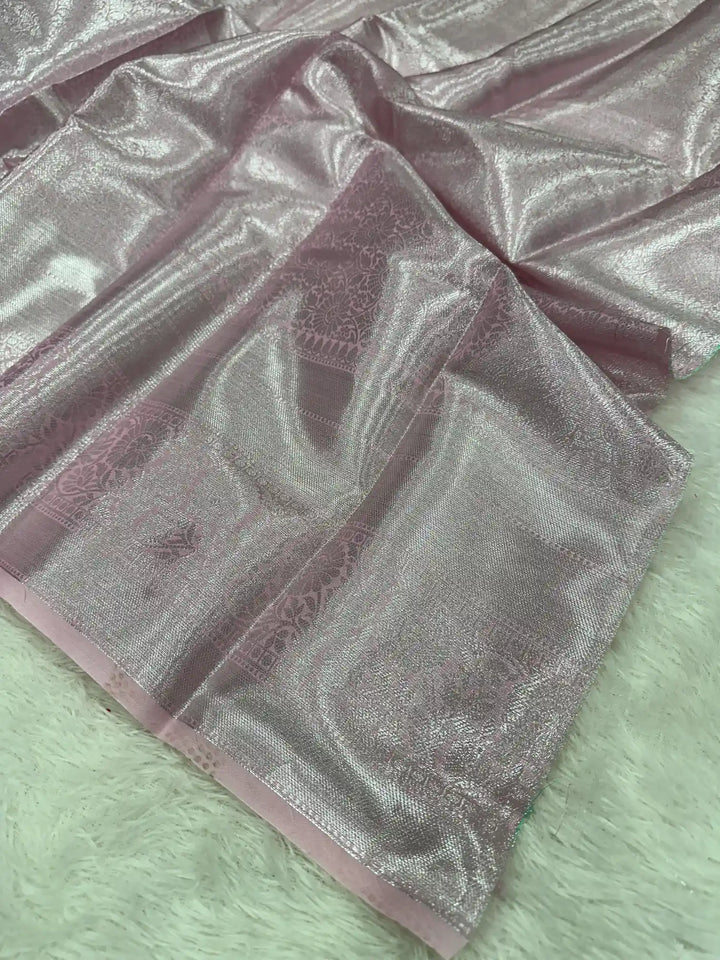 Baby Pink Embossed Tissue Silk Banarasi Saree