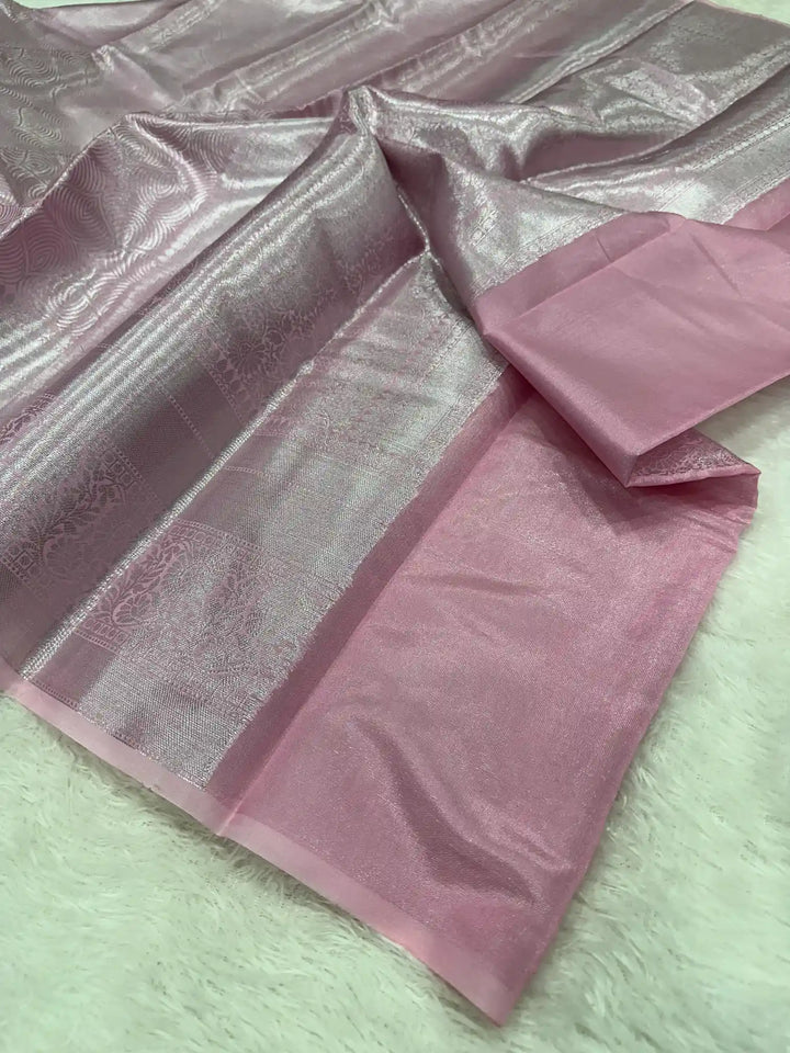 Baby Pink Embossed Tissue Silk Banarasi Saree