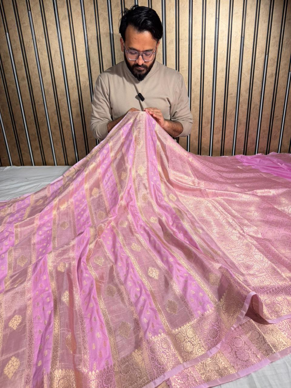 Baby Pink Georgette Tissue Silk Heritage Weave Banarasi Saree