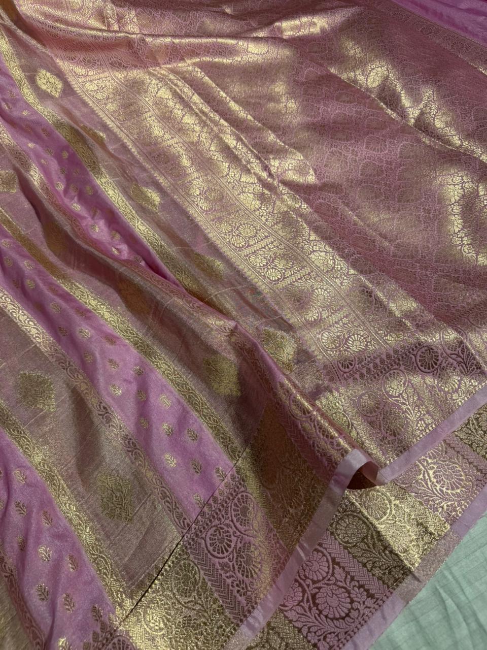Baby Pink Georgette Tissue Silk Heritage Weave Banarasi Saree