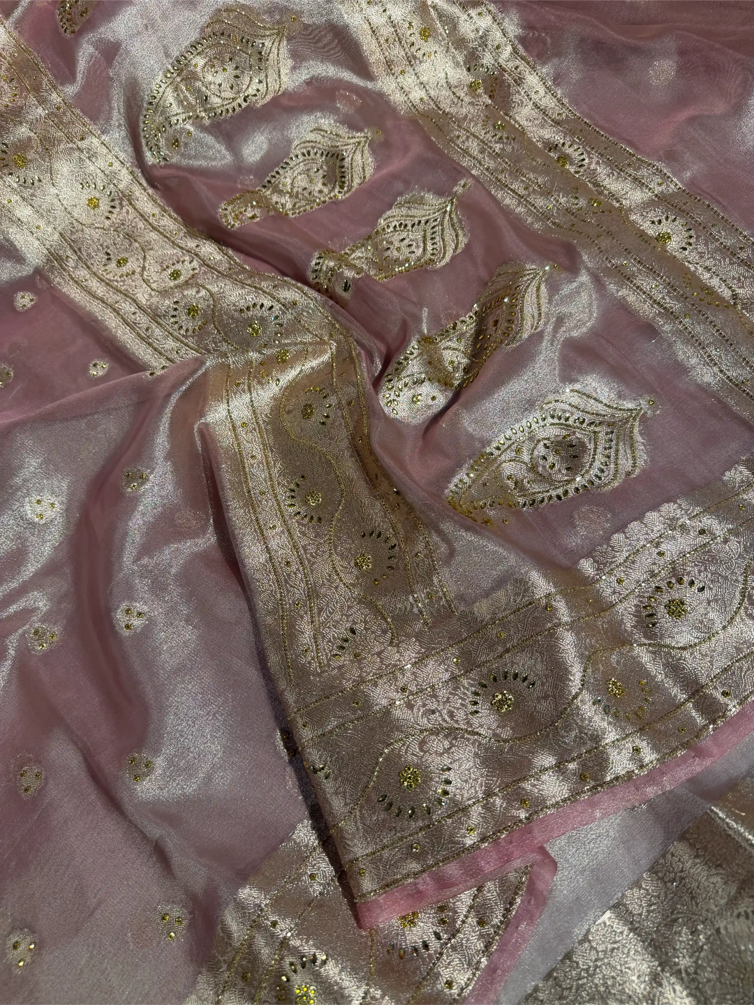 Baby Pink Heritage Tissue Silk Handwork Banarasi Saree
