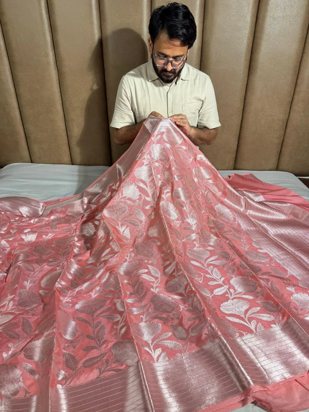 Baby Pink Katan Silk Saree with Rich Pallu and blouse 