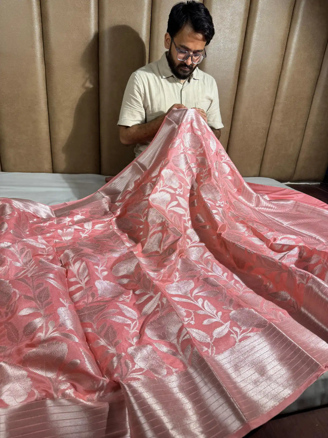 Baby Pink Katan Silk Saree with Rich Pallu and blouse 