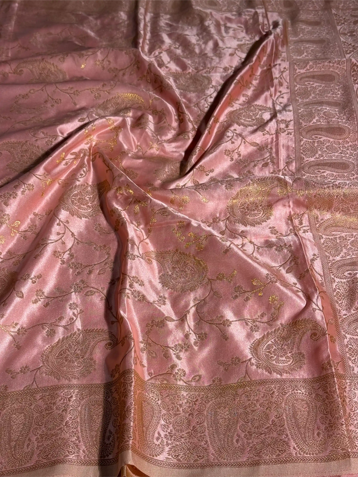 Baby Pink Mashru Katan Silk Intricate Weave Banarasi Saree