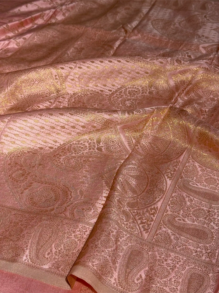 Baby Pink Mashru Katan Silk Intricate Weave Banarasi Saree