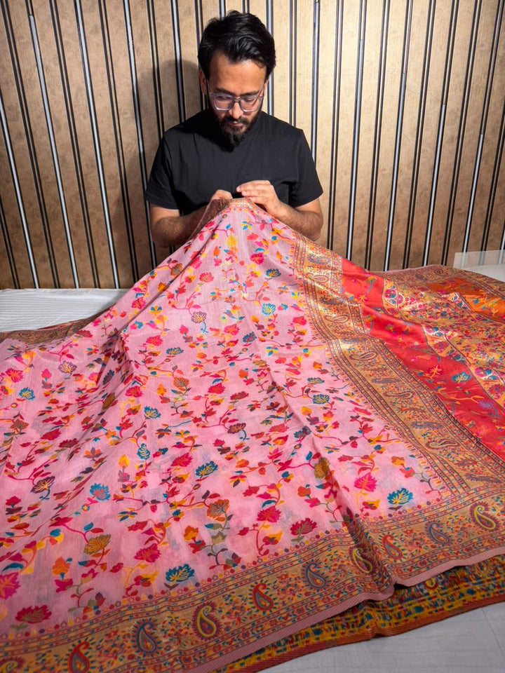 Babay Pink Pashmina Soft Cotton Silk Saree with Exclusive Work in Pallu and Running Blouse