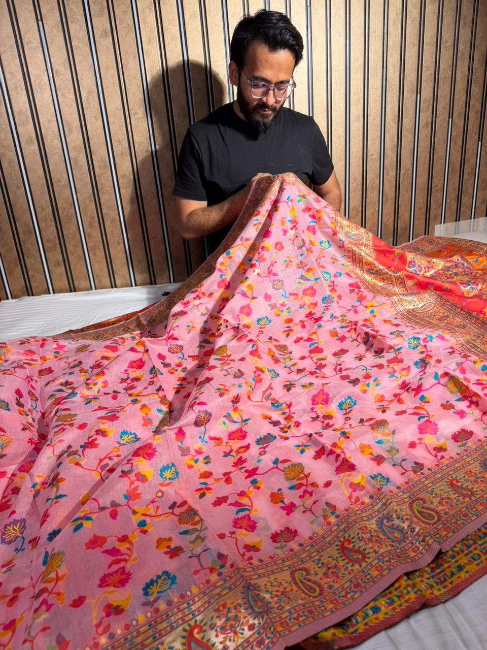 Babay Pink Pashmina Soft Cotton Silk Saree with Exclusive Work in Pallu and Running Blouse