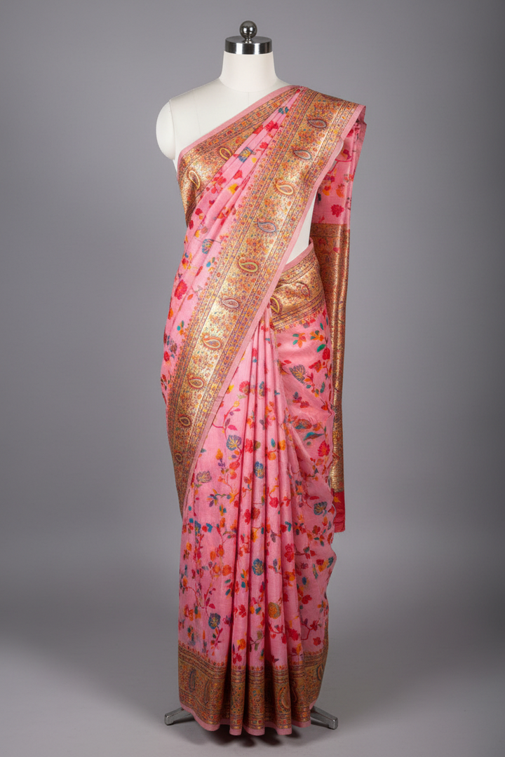 Baby Pink Irresistible Pashmina Weave Soft Cotton Silk Saree