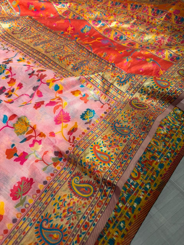 Babay Pink Pashmina Soft Cotton Silk Saree with Exclusive Work in Pallu and Running Blouse