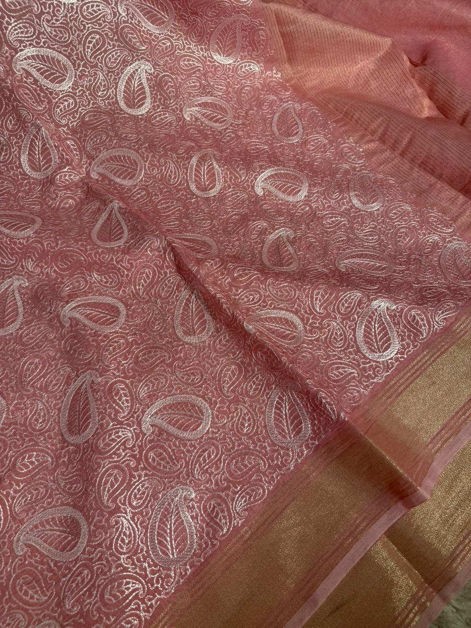 Baby Pink Soft Cotton Chikankari Embroided Saree