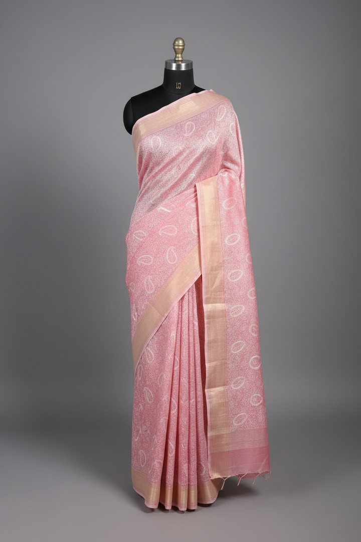 Baby Pink Soft Cotton Chikankari Embroided Saree