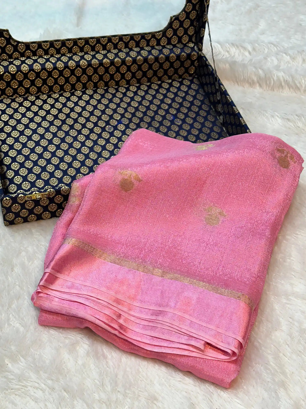 Baby Pink Viscose Georgette Designer Buta Work Banarasi Saree