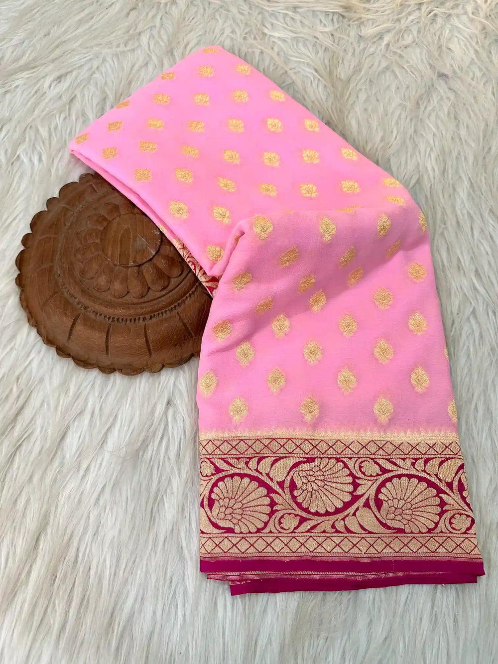 Baby Pink Buti Khaddi Georgette Banarasi Saree