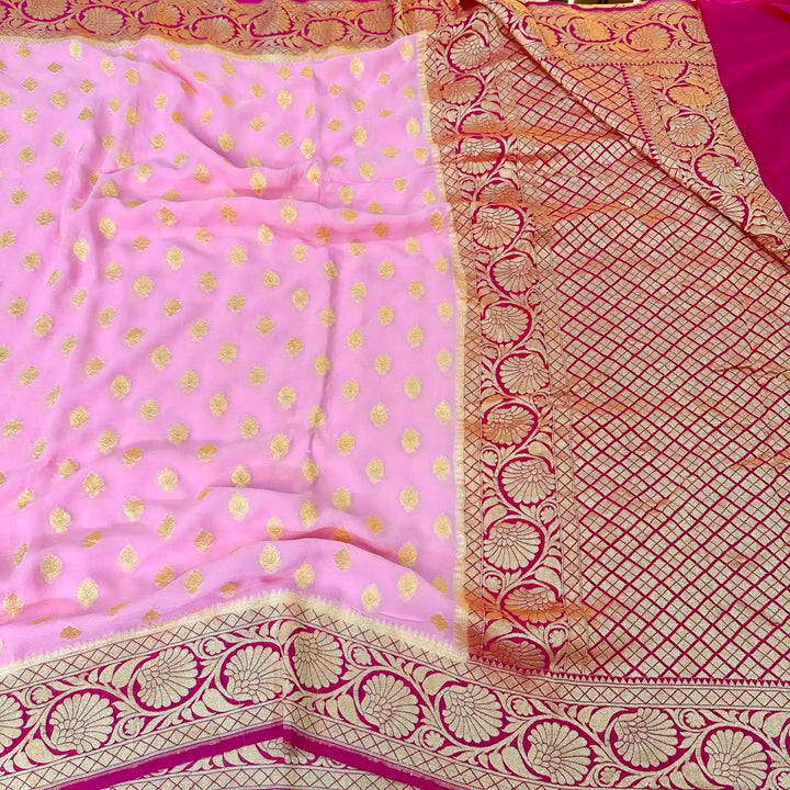 Baby Pink Buti Khaddi Georgette Banarasi Saree