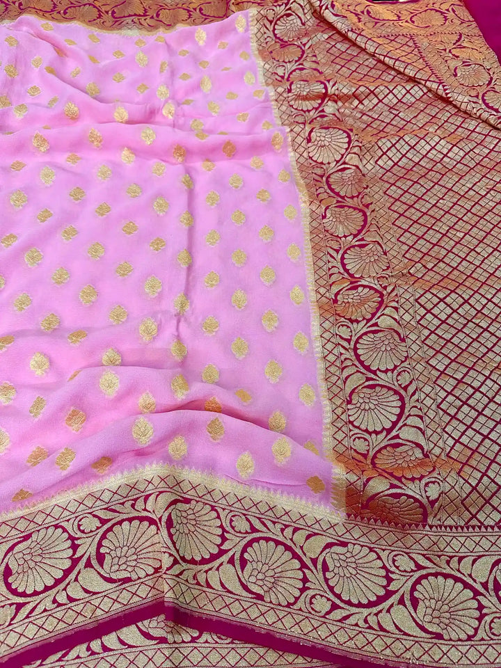 Baby Pink Buti Khaddi Georgette Banarasi Saree