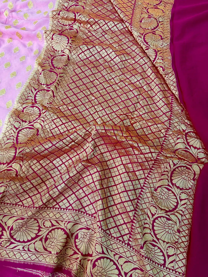 Baby Pink Buti Khaddi Georgette Banarasi Saree