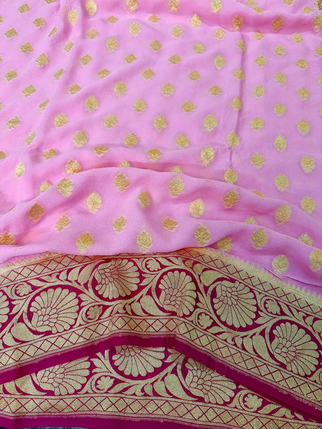 Baby Pink Buti Khaddi Georgette Banarasi Saree