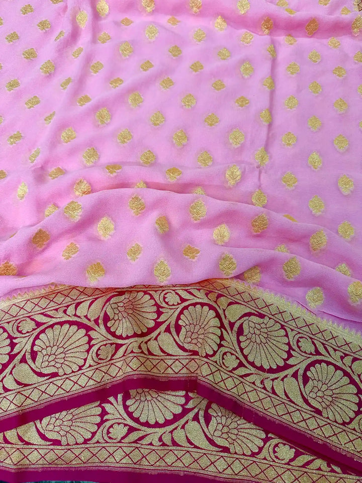 Baby Pink Buti Khaddi Georgette Banarasi Saree