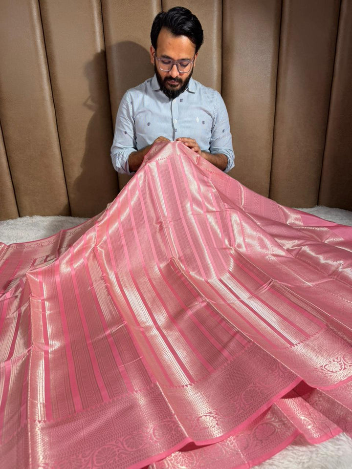 Baby Pink Contemporary Weave Softsilk Saree