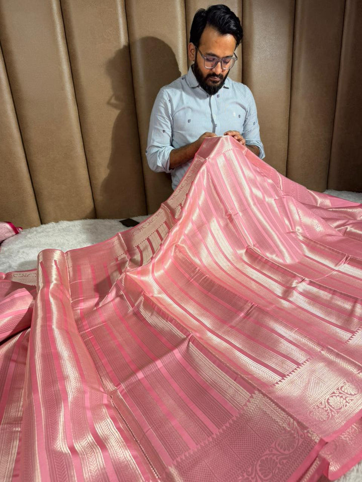 Baby Pink Contemporary Weave Softsilk Saree