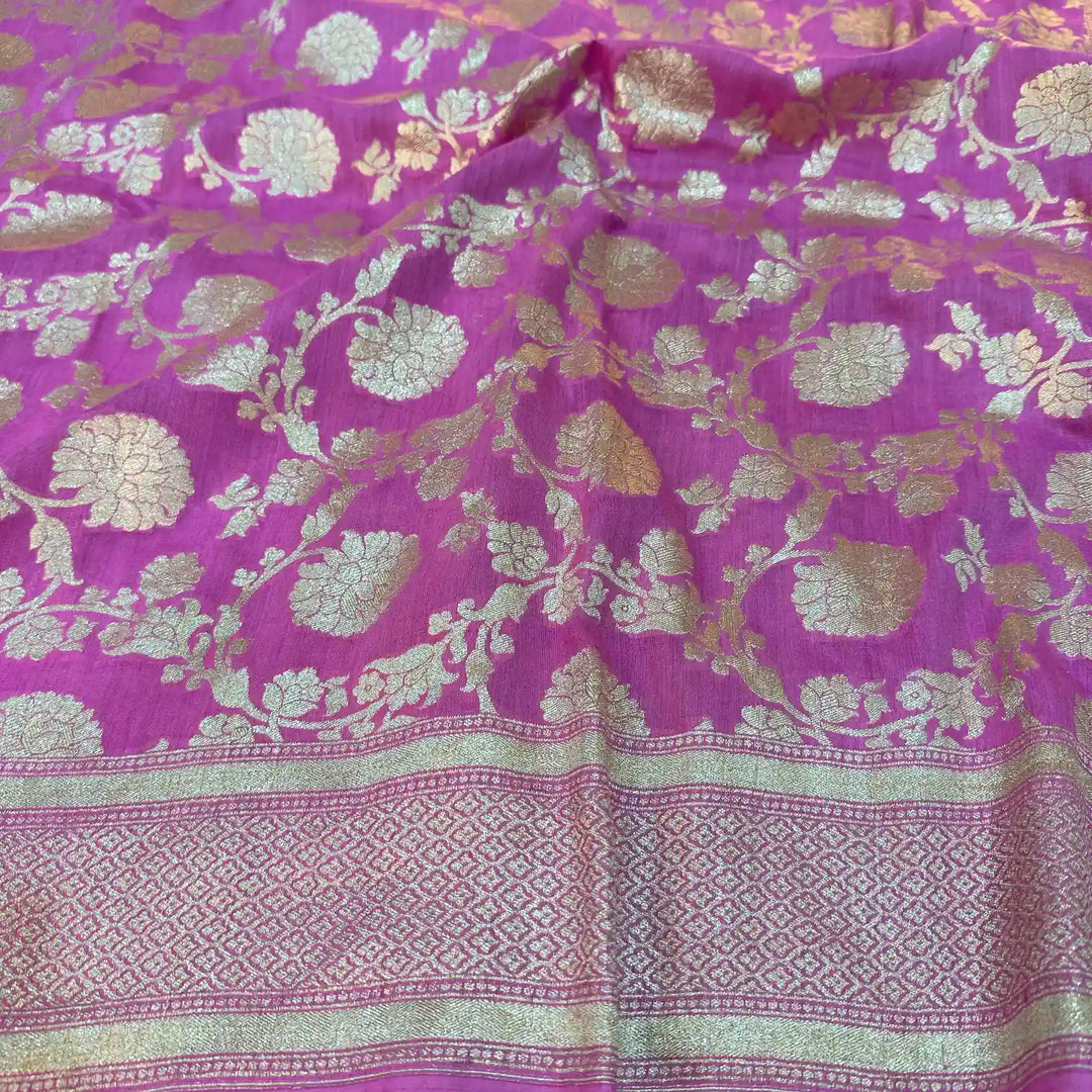 Baby Pink Floral Jaal Munga Silk Banarasi Saree