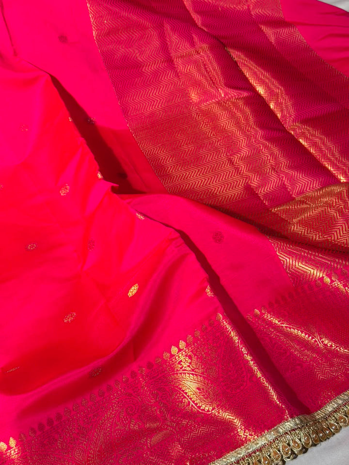 Baby Pink Soft Banarasi Silk Lace Work Saree