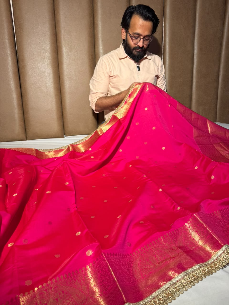 Baby Pink Soft Banarasi Silk Lace Work Saree