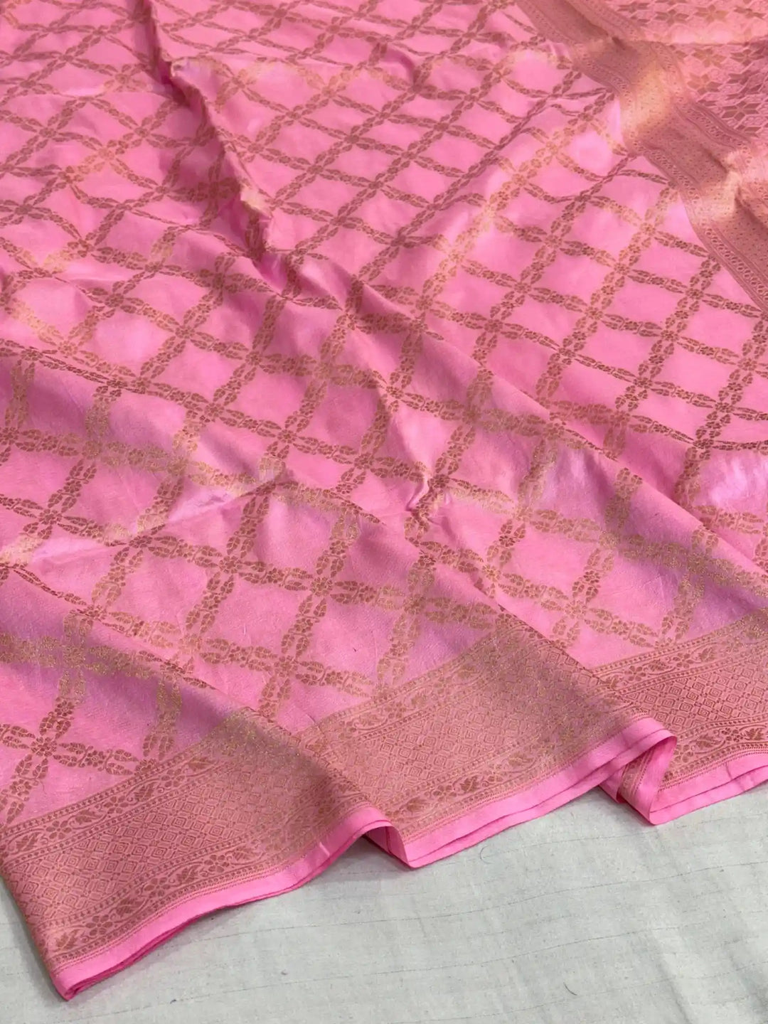 Baby pink jangla weave pure katan silk Banarasi saree
