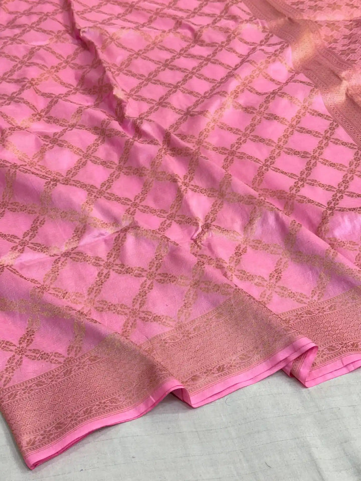 Baby pink jangla weave pure katan silk Banarasi saree