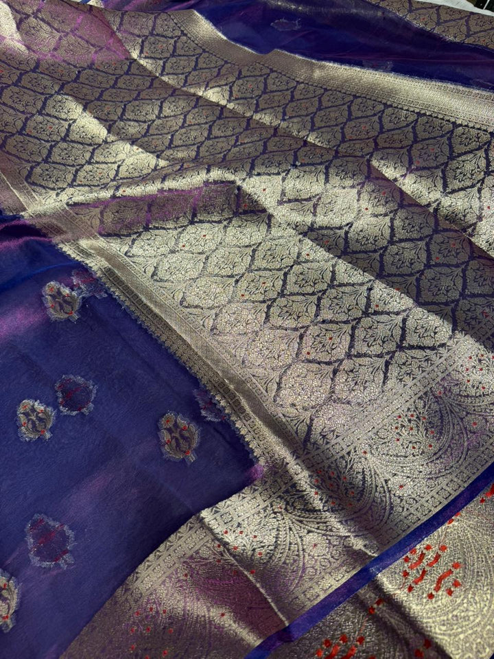 Baigani Shade Pure Tissue silk Meenakari Banarasi Saree