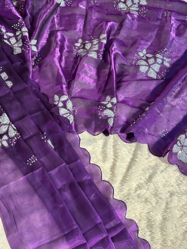 Baigani Shimmery Tissue Silk Designer Saree