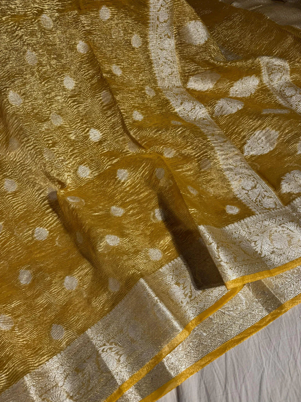 Banarasi crush tissue silk saree with rich pallu and blouse