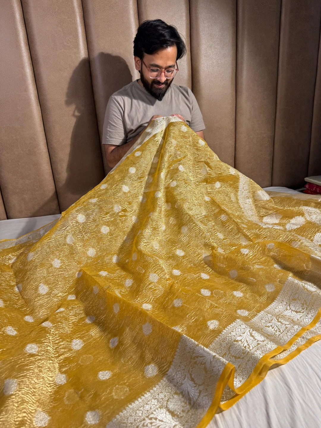 Banarasi crush tissue silk saree with rich pallu and blouse