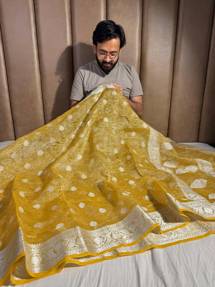 Banarasi crush tissue silk saree with rich pallu and blouse