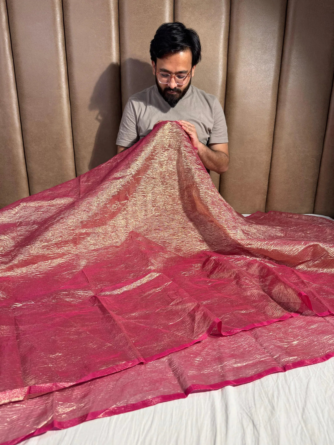 Banarasi crush tissue silk saree with rich pallu and blouse