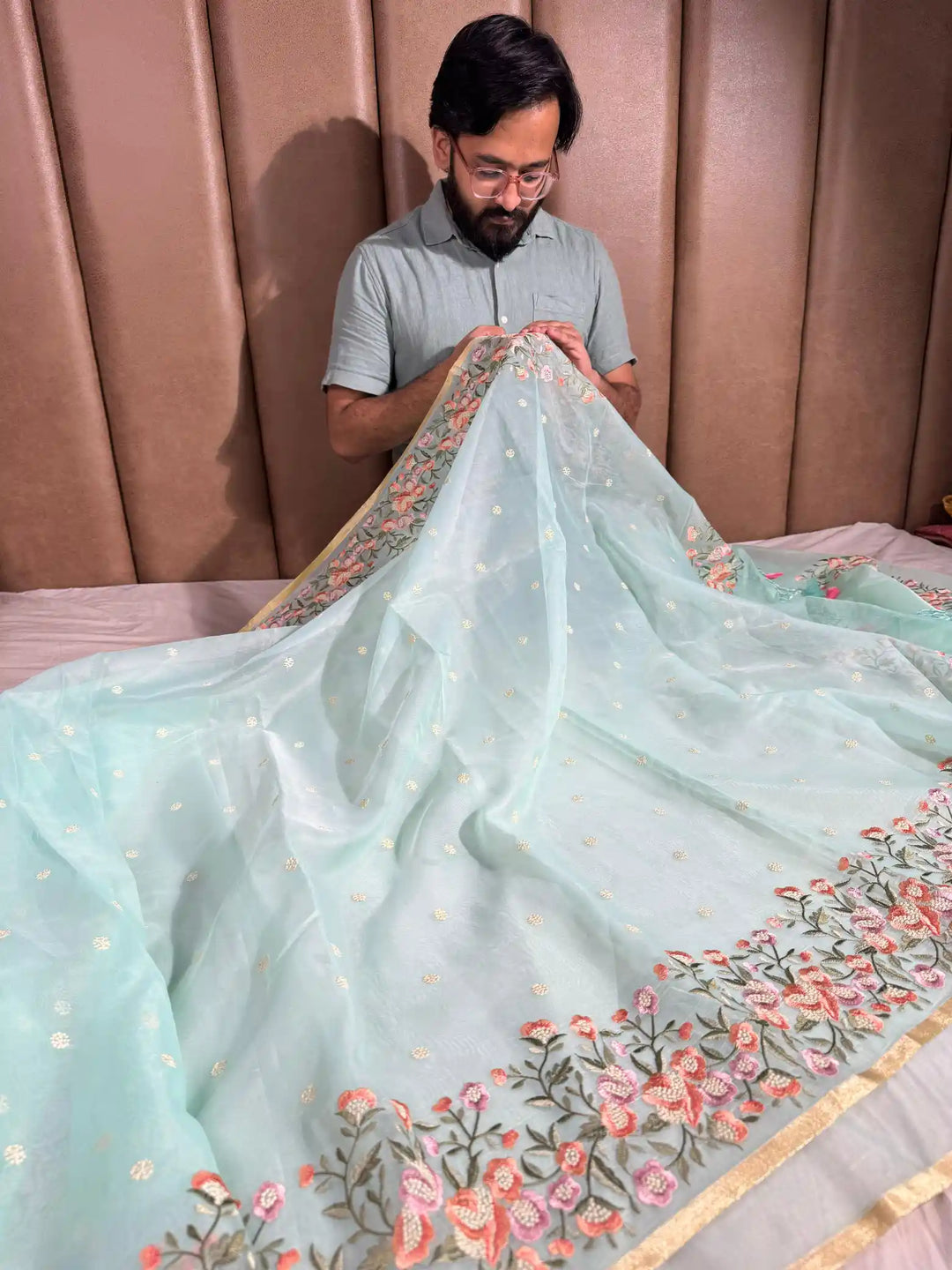 Banarasi organza silk with NoorTaar technique border and pallu work with premium tassels