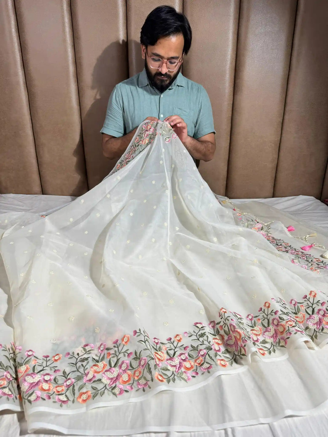 Banarasi organza silk with NoorTaar technique border and pallu work with premium tassels